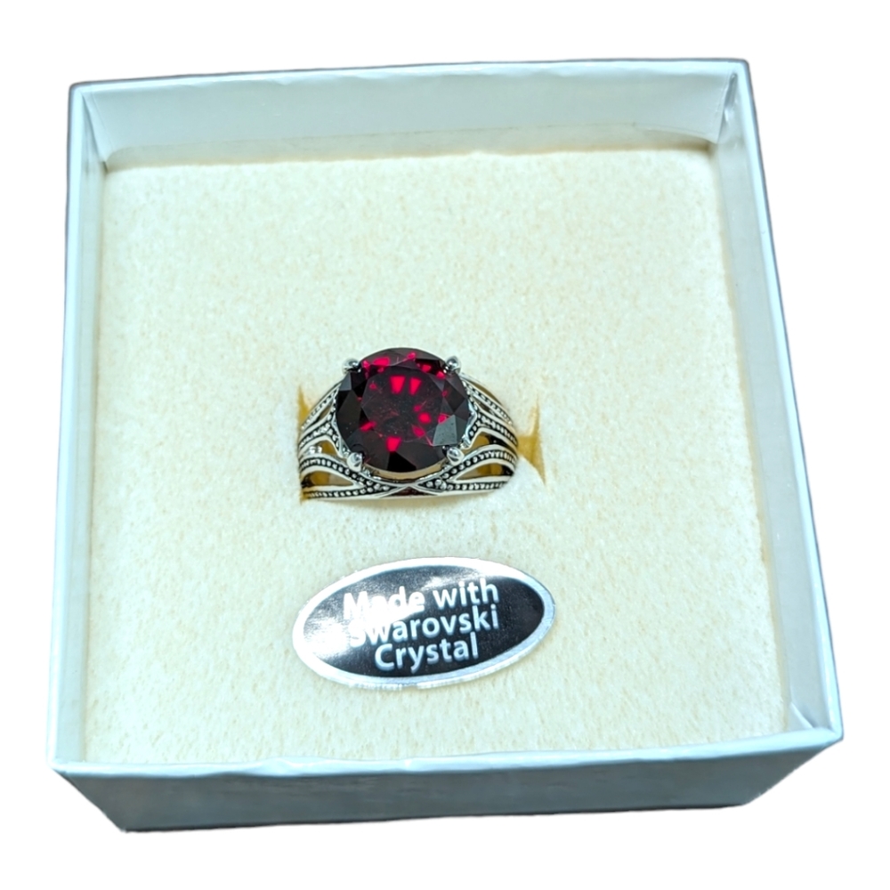 Ruby Swarovski Stone in Stainless Steel Setting - Size 7